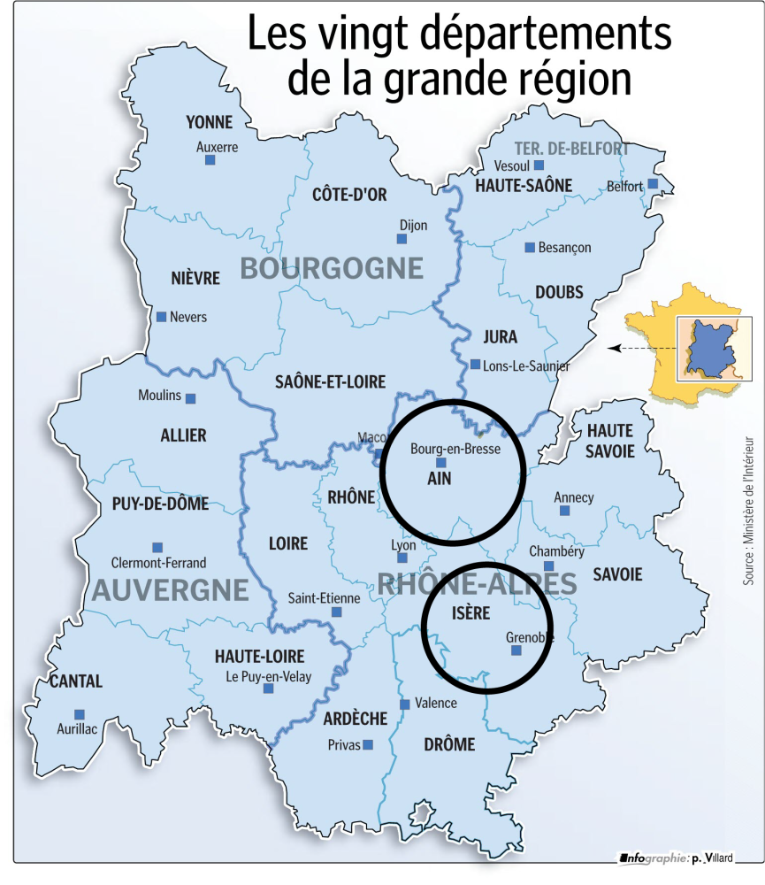 carte Ain et Isere